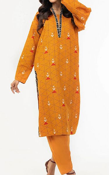 Alkaram Orange Khaddar Kurti | Pakistani Winter Dresses- Image 1