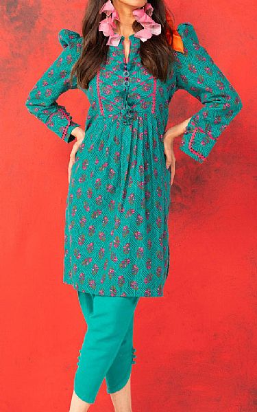 Alkaram Turquoise Khaddar Kurti | Pakistani Winter Dresses- Image 1