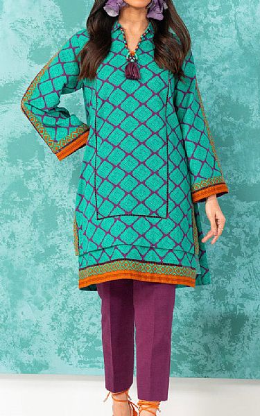 Alkaram Aqua Khaddar Kurti | Pakistani Winter Dresses- Image 1