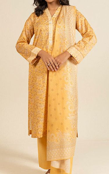 Alkaram Sand Gold Lawn Suit | Pakistani Lawn Dress in USA- Image 1