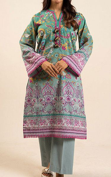 Alkaram Turquoise Lawn Kurti | Pakistani Lawn Dress in USA- Image 1