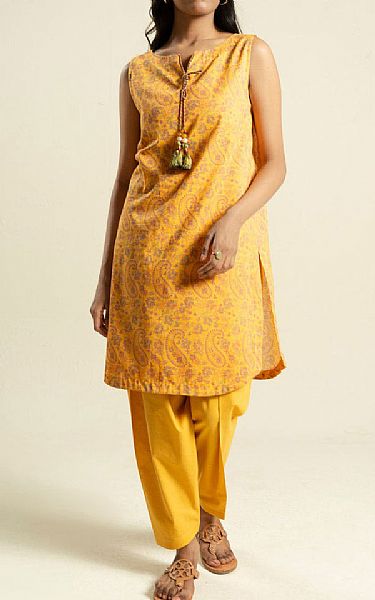 Alkaram Yellow Lawn Kurti | Pakistani Lawn Dress in USA- Image 1
