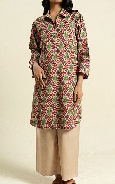 Alkaram Beige Lawn Kurti | Pakistani Lawn Dress in USA- Image 1
