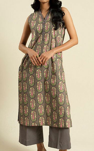 Alkaram Grey Lawn Kurti | Pakistani Lawn Dress in USA- Image 1