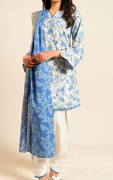 Alkaram White/Blue Lawn Suit (2 pcs) | Pakistani Lawn Dress in USA- Image 1