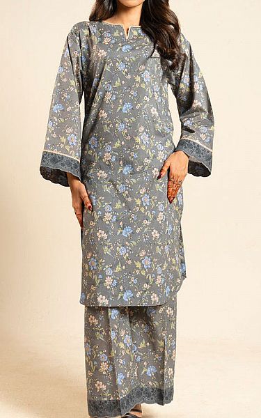 Alkaram Grey Lawn Suit (2 pcs) | Pakistani Lawn Dress in USA- Image 1