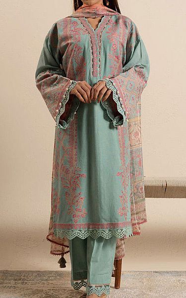 Alkaram Light Turquoise Jacquard Suit | Pakistani Lawn Dress in USA- Image 1