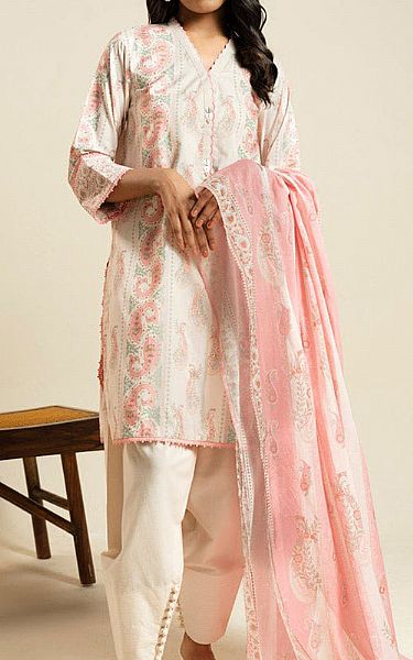 Alkaram Ivory/Pink Lawn Suit | Pakistani Lawn Dress in USA- Image 1