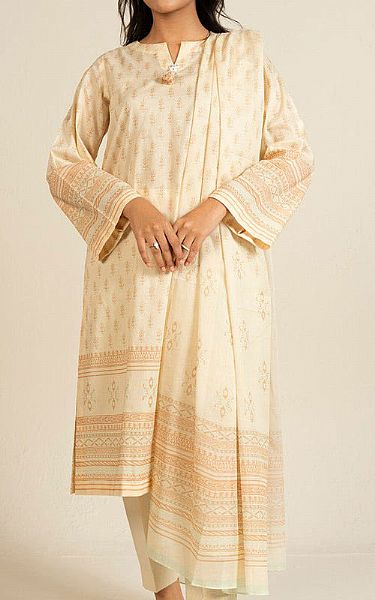 Alkaram Cream Lawn Suit | Pakistani Lawn Dress in USA- Image 1