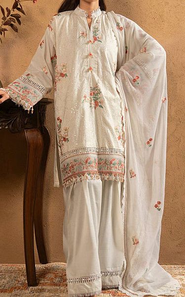 Alkaram Ivory Lawn Suit | Pakistani Lawn Dress in USA- Image 1