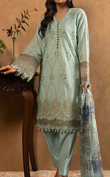 Alkaram Light Turquoise Jacquard Suit | Pakistani Lawn Dress in USA- Image 1