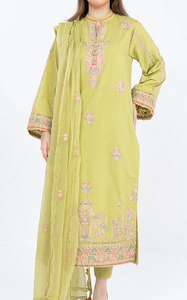 Alkaram Light Olive Green Lawn Suit | Pakistani Lawn Dress in USA- Image 1
