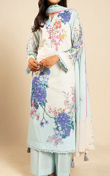 Alkaram Off White/Light Blue Lawn Suit (2 pcs) | Pakistani Lawn Dress in USA- Image 1