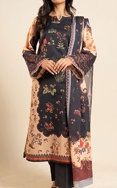 Alkaram Black/Fawn Lawn Suit (2 pcs) | Pakistani Lawn Dress in USA- Image 1