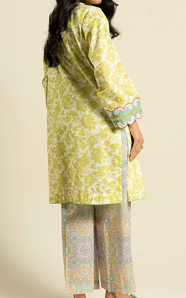 Alkaram Off White/Lime Yellow Lawn Suit (2 pcs) | Pakistani Lawn Dress in USA- Image 2