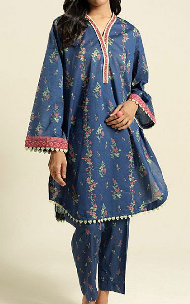 Alkaram Denim Blue Lawn Suit (2 pcs) | Pakistani Lawn Dress in USA- Image 1