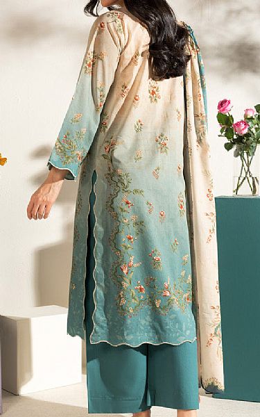 Alkaram Beige/Teal Lawn Suit (2 pcs) | Pakistani Lawn Dress in USA- Image 2