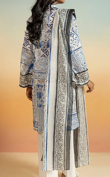 Alkaram Off White/Blue Lawn Suit | Pakistani Lawn Dress in USA- Image 2