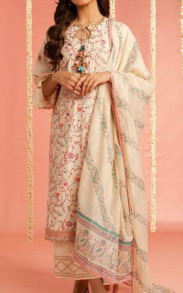 Alkaram Ivory Lawn Suit | Pakistani Lawn Dress in USA- Image 1