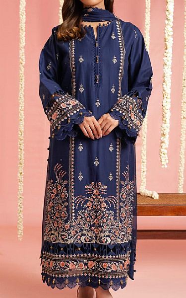 Alkaram Navy Blue Lawn Suit | Pakistani Lawn Dress in USA- Image 1