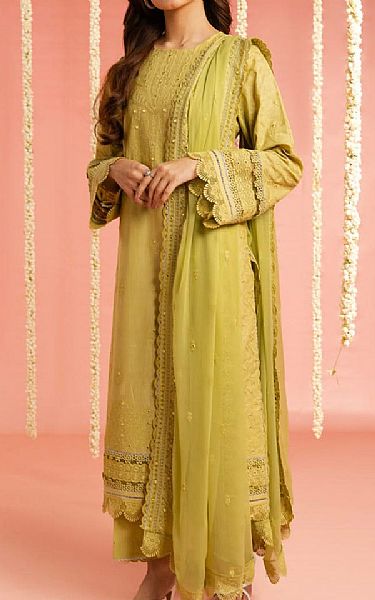 Alkaram Light Olive Green Lawn Suit | Pakistani Lawn Dress in USA- Image 1