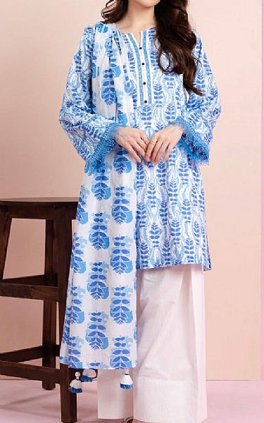 Alkaram Blue/Off White Lawn Suit (2 pcs) | Pakistani Lawn Dress in USA- Image 1