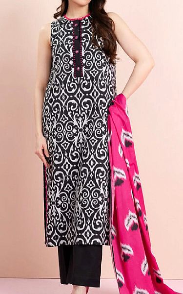 Alkaram Black/Off White Lawn Suit (2 pcs) | Pakistani Lawn Dress in USA- Image 1