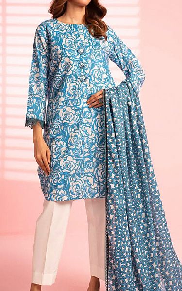 Alkaram Green/Off White Lawn Suit | Pakistani Lawn Dress in USA- Image 1
