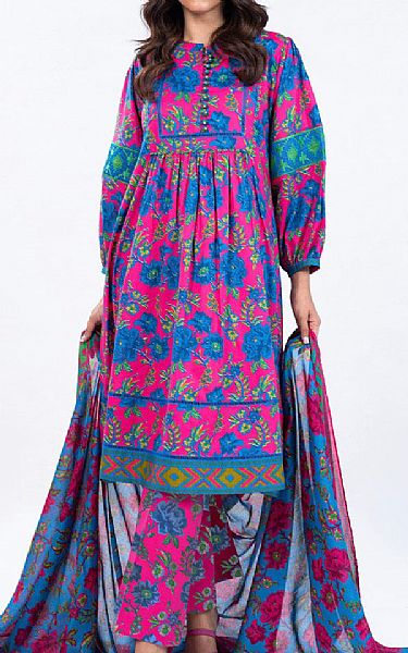 Alkaram Deep Pink/Blue Lawn Suit | Pakistani Lawn Suits- Image 1