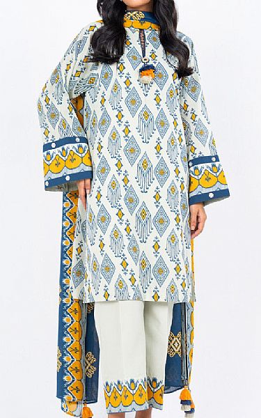 Alkaram Off White/Blue Jay Lawn Suit | Pakistani Lawn Suits- Image 1