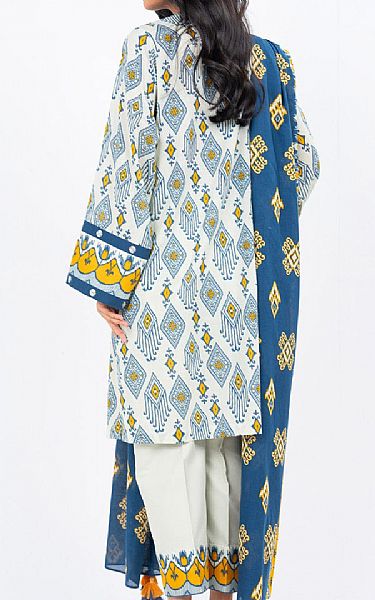 Alkaram Off White/Blue Jay Lawn Suit | Pakistani Lawn Suits- Image 2