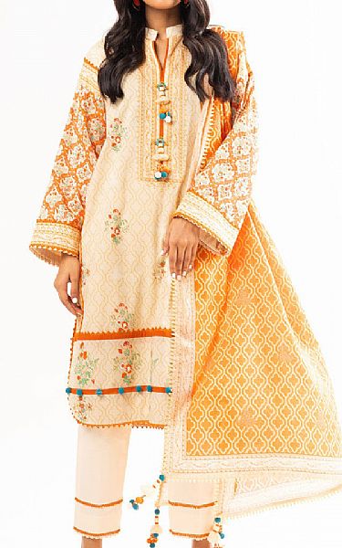 Alkaram Ivory Lawn Suit | Pakistani Lawn Suits- Image 1