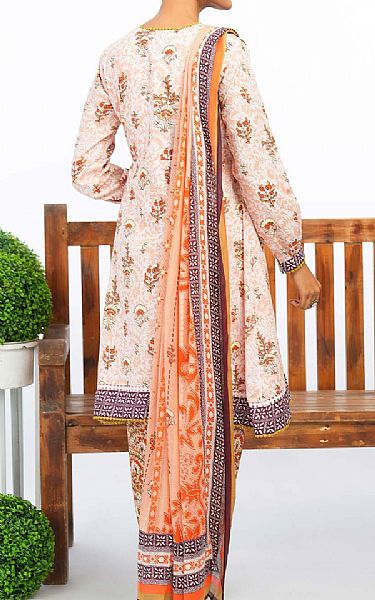 Alkaram Ivory/Peach Lawn Suit | Pakistani Lawn Suits- Image 2