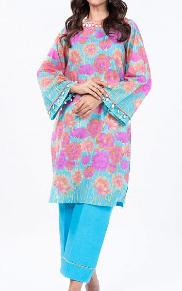 Alkaram Turquoise/Pink Lawn Suit (2 pcs) | Pakistani Lawn Suits- Image 1