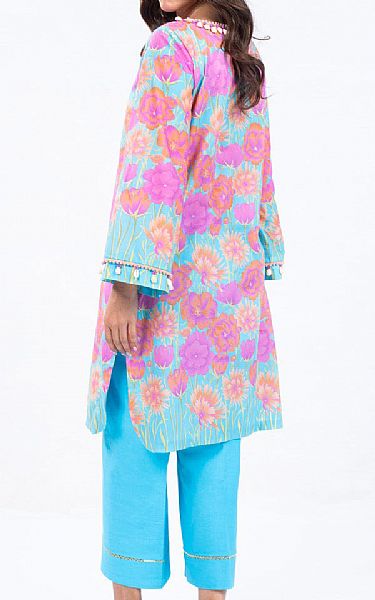 Alkaram Turquoise/Pink Lawn Suit (2 pcs) | Pakistani Lawn Suits- Image 2