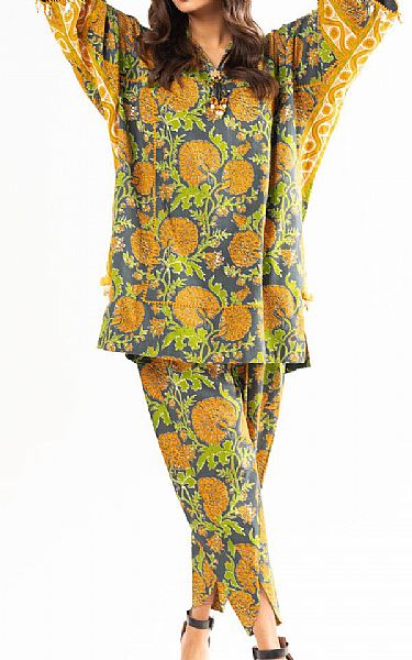 Alkaram Mustard Lawn Suit (2 Pcs) | Pakistani Lawn Suits- Image 1