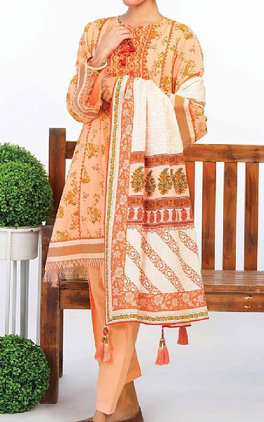 Alkaram Peach Lawn Suit (2 Pcs) | Pakistani Lawn Dress in USA- Image 1