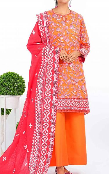Alkaram Orange Lawn Suit (2 Pcs) | Pakistani Lawn Suits- Image 1