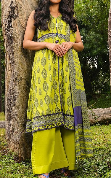 Alkaram Parrot Green Lawn Suit (2 Pcs) | Pakistani Lawn Dress in USA- Image 1