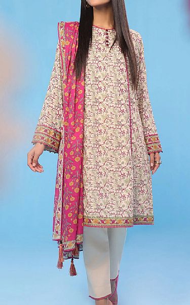 Alkaram Ivory Lawn Suit (2 Pcs) | Pakistani Lawn Suits- Image 1