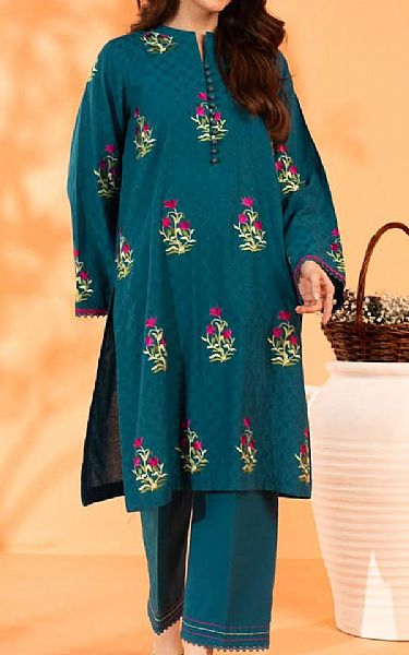 Alkaram Teal Dobby Suit (2 pcs) | Pakistani Lawn Dress in USA- Image 1