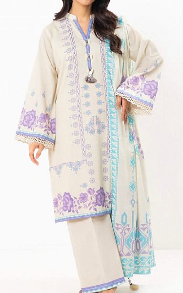 Alkaram Ivory Lawn Suit (2 pcs) | Pakistani Lawn Dress in USA- Image 1