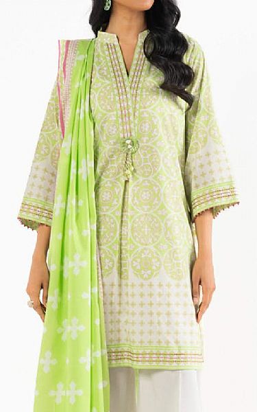 Alkaram Light Green/Off White Lawn Suit (2 pcs) | Pakistani Lawn Dress in USA- Image 2