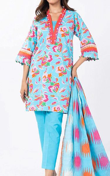Alkaram Light Turquoise Lawn Suit | Pakistani Lawn Dress in USA- Image 1