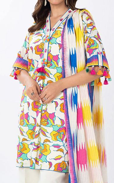 Alkaram Off White Lawn Suit | Pakistani Lawn Dress in USA- Image 2