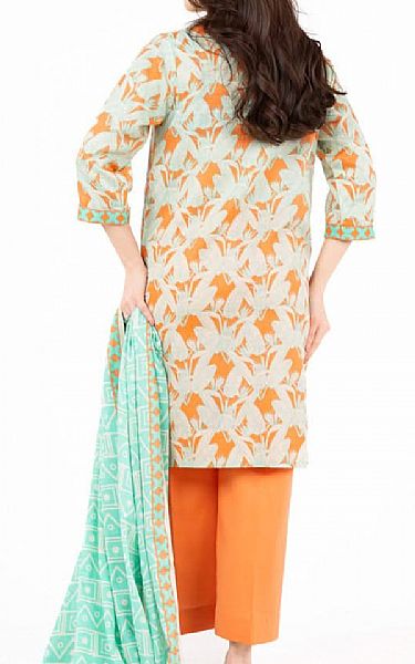 Alkaram Pale Orange/Off White Lawn Suit | Pakistani Lawn Dress in USA- Image 2