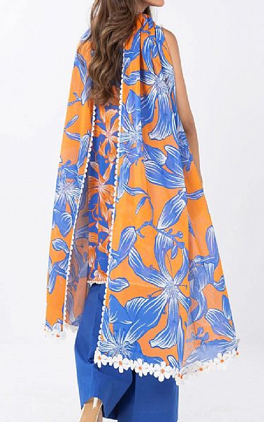Alkaram Cornflower Blue/Orange Lawn Suit | Pakistani Lawn Dress in USA- Image 2