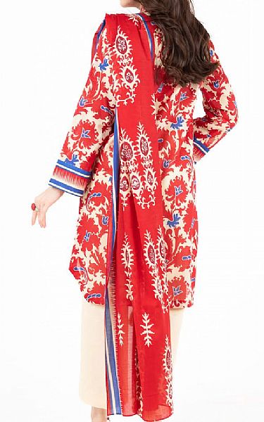 Alkaram Off White/Red Lawn Suit | Pakistani Lawn Dress in USA- Image 2