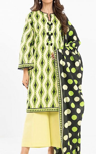 Alkaram Off White/Green Lawn Suit | Pakistani Lawn Dress in USA- Image 1