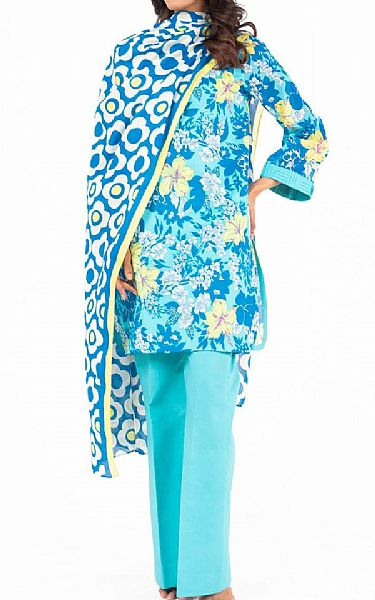 Alkaram Turquoise Blue Lawn Suit | Pakistani Lawn Dress in USA- Image 1
